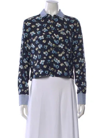 Pre-owned Veronica Beard Floral Print Long Sleeve Button-up Top In Black