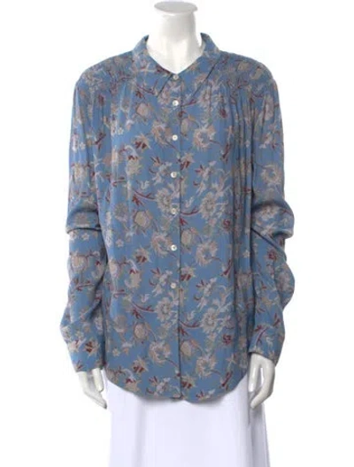 Pre-owned Veronica Beard Floral Print Long Sleeve Button-up Top In Blue