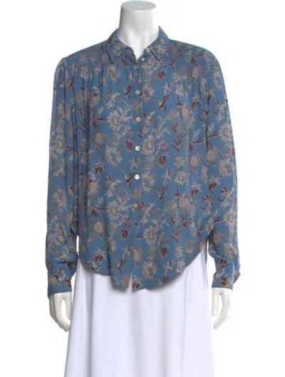 Pre-owned Veronica Beard Floral Print Long Sleeve Button-up Top In Blue