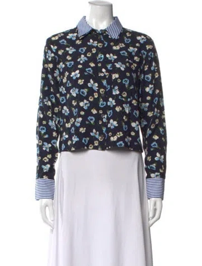 Pre-owned Veronica Beard Floral Print Long Sleeve Button-up Top In Blue