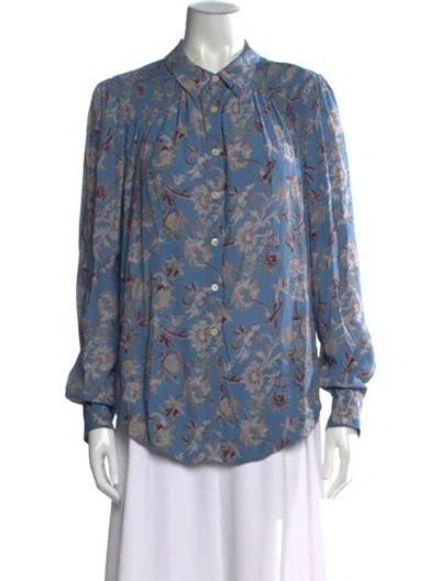 Pre-owned Veronica Beard Floral Print Long Sleeve Button-up Top In Blue