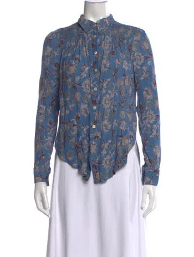 Pre-owned Veronica Beard Floral Print Long Sleeve Button-up Top In Blue