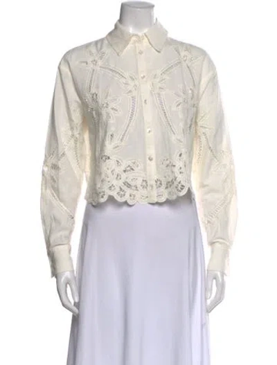 Pre-owned Veronica Beard Floral Print Long Sleeve Button-up Top In Neutral
