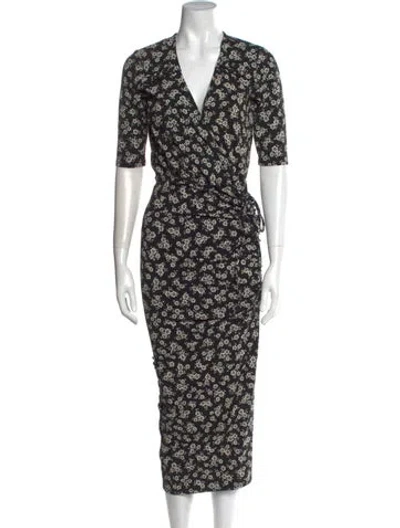 Pre-owned Veronica Beard Floral Print Midi Length Dress In Black