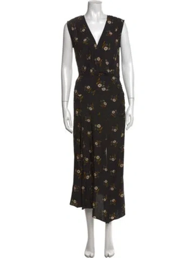 Pre-owned Veronica Beard Floral Print Midi Length Dress In Black
