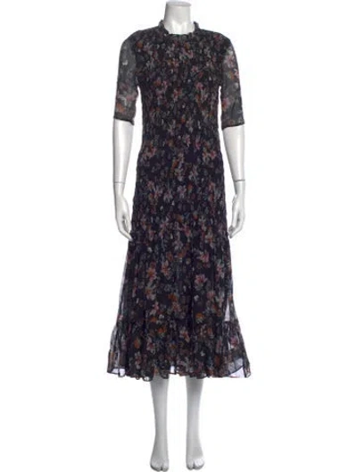 Pre-owned Veronica Beard Floral Print Midi Length Dress In Black