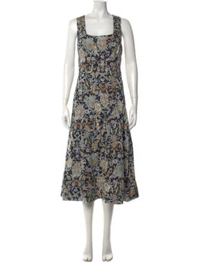 Pre-owned Veronica Beard Floral Print Midi Length Dress In Black/orange