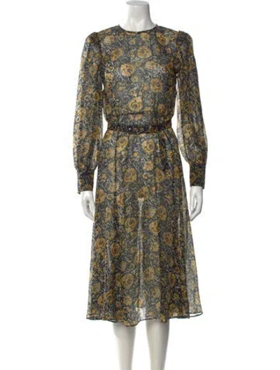 Pre-owned Veronica Beard Floral Print Midi Length Dress In Black/yellow