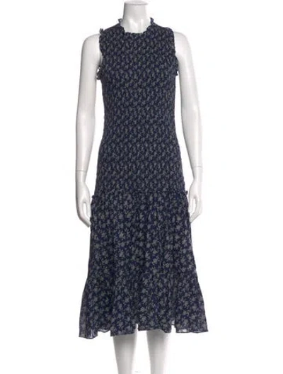 Pre-owned Veronica Beard Floral Print Midi Length Dress In Blue