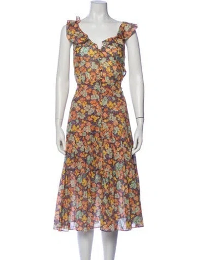 Pre-owned Veronica Beard Floral Print Midi Length Dress In Blue