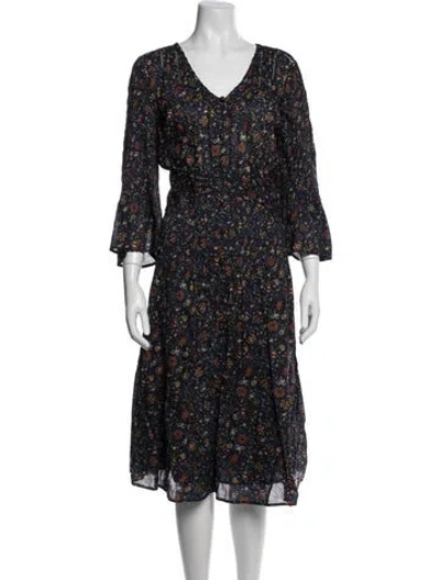 Pre-owned Veronica Beard Floral Print Midi Length Dress In Blue