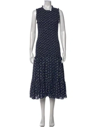 Pre-owned Veronica Beard Floral Print Midi Length Dress In Blue