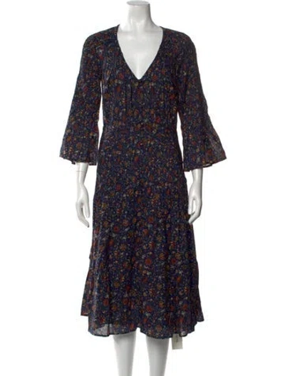 Pre-owned Veronica Beard Floral Print Midi Length Dress In Blue