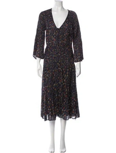 Pre-owned Veronica Beard Floral Print Midi Length Dress In Blue