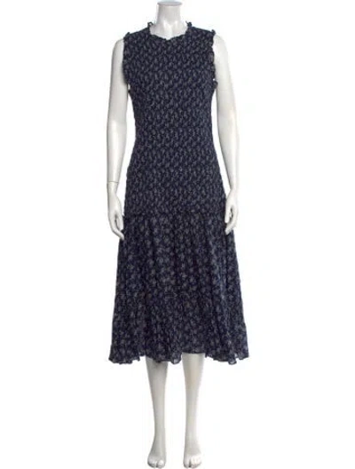 Pre-owned Veronica Beard Floral Print Midi Length Dress In Blue