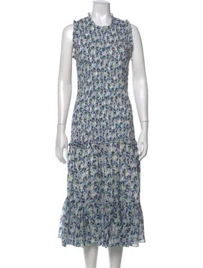 Pre-owned Veronica Beard Floral Print Midi Length Dress In Blue