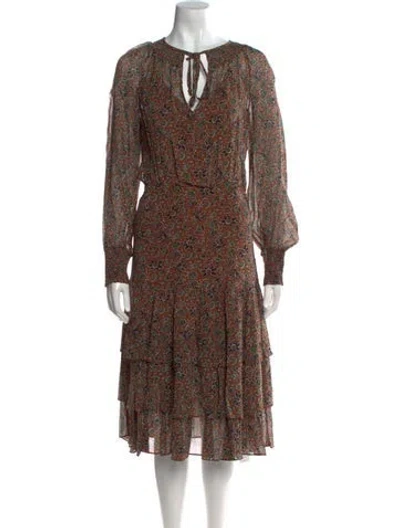 Pre-owned Veronica Beard Floral Print Midi Length Dress In Brown