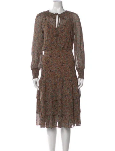 Pre-owned Veronica Beard Floral Print Midi Length Dress In Brown