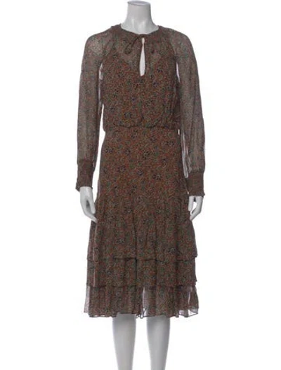Pre-owned Veronica Beard Floral Print Midi Length Dress In Brown