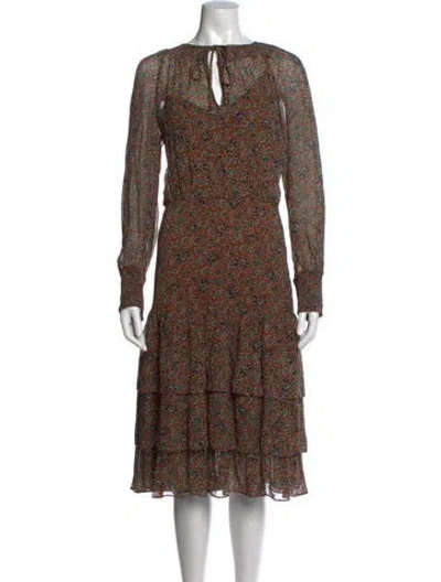 Pre-owned Veronica Beard Floral Print Midi Length Dress In Brown