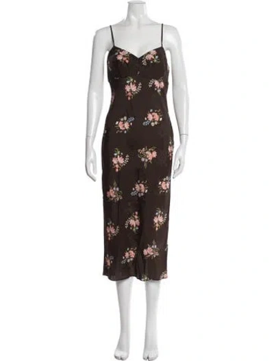 Pre-owned Veronica Beard Floral Print Midi Length Dress In Brown
