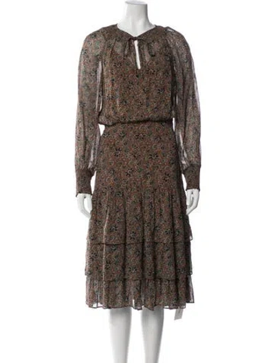 Pre-owned Veronica Beard Floral Print Midi Length Dress In Brown