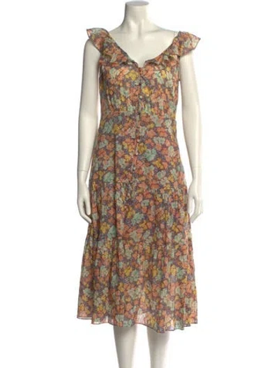 Pre-owned Veronica Beard Floral Print Midi Length Dress In Orange