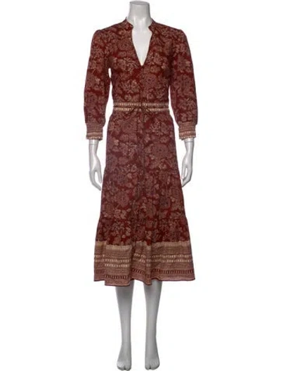 Pre-owned Veronica Beard Floral Print Midi Length Dress In Orange