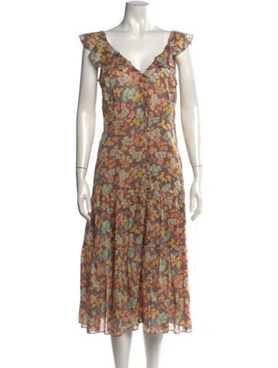 Pre-owned Veronica Beard Floral Print Midi Length Dress In Orange