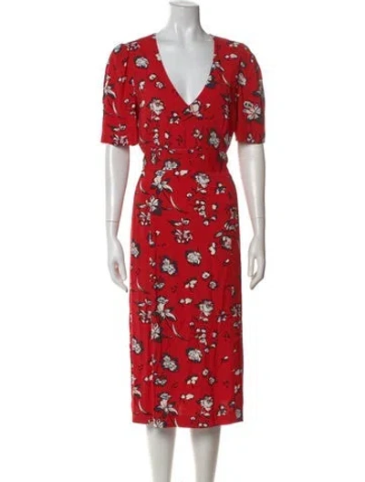 Pre-owned Veronica Beard Floral Print Midi Length Dress In Red