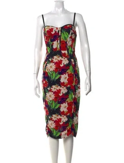 Pre-owned Veronica Beard Floral Print Midi Length Dress In Red