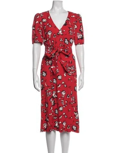 Pre-owned Veronica Beard Floral Print Midi Length Dress In Red