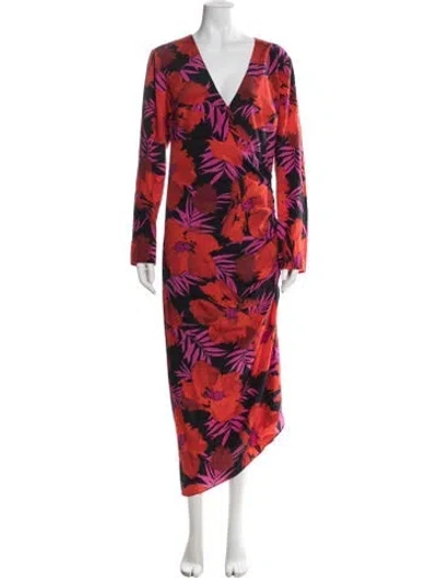 Pre-owned Veronica Beard Floral Print Midi Length Dress In Red