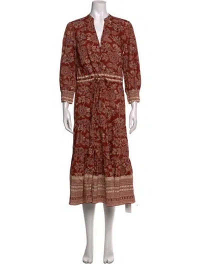 Pre-owned Veronica Beard Floral Print Midi Length Dress In Red