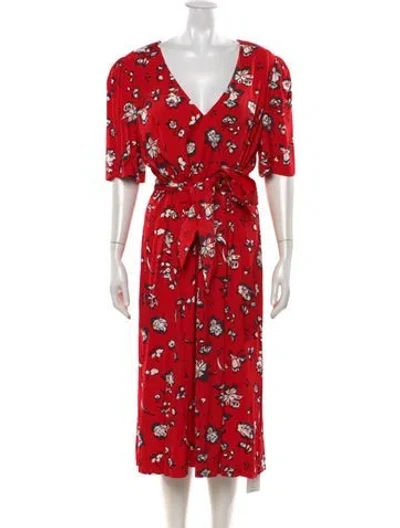 Pre-owned Veronica Beard Floral Print Midi Length Dress W/ Tags In Red