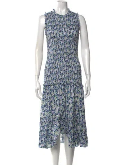 Pre-owned Veronica Beard Floral Print Midi Length Dress In White