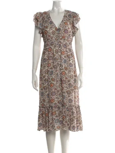 Pre-owned Veronica Beard Floral Print Midi Length Dress In White