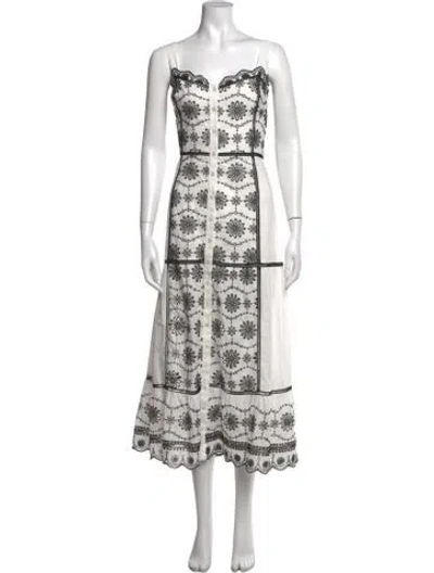 Pre-owned Veronica Beard Floral Print Midi Length Dress In White