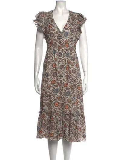 Pre-owned Veronica Beard Floral Print Midi Length Dress In White