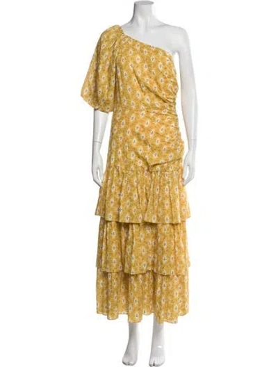 Pre-owned Veronica Beard Floral Print Midi Length Dress In Yellow