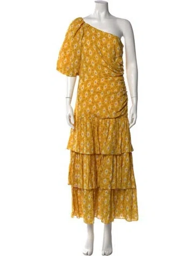 Pre-owned Veronica Beard Floral Print Midi Length Dress In Yellow