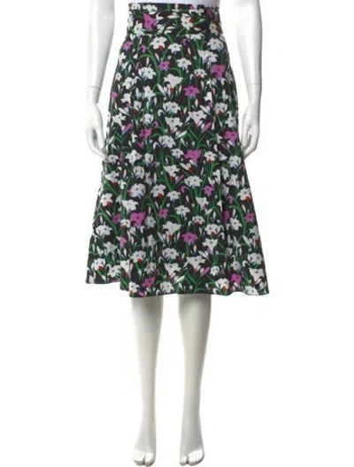 Pre-owned Veronica Beard Floral Print Midi Length Skirt In Black/green/white