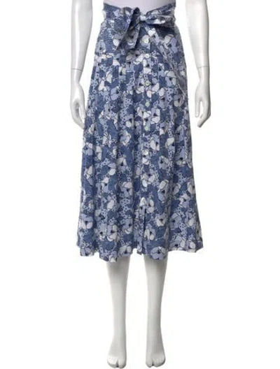 Pre-owned Veronica Beard Floral Print Midi Length Skirt In Blue/white