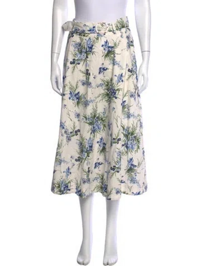 Pre-owned Veronica Beard Floral Print Midi Length Skirt In White