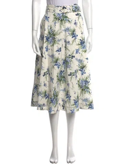 Pre-owned Veronica Beard Floral Print Midi Length Skirt In White