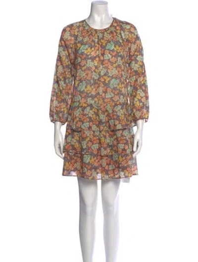 Pre-owned Veronica Beard Floral Print Mini Dress In Brown