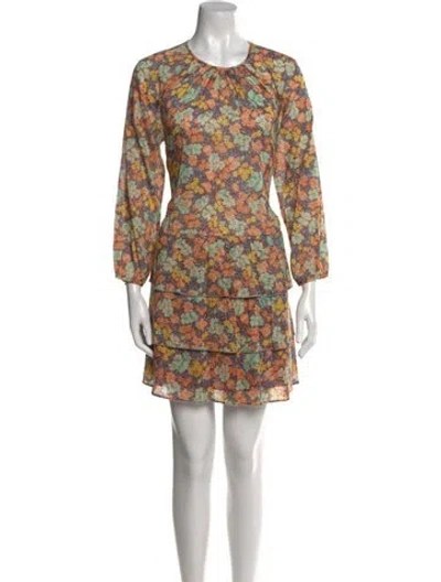 Pre-owned Veronica Beard Floral Print Mini Dress In Orange