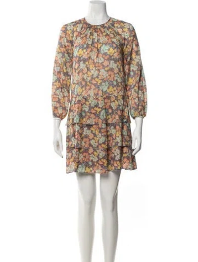 Pre-owned Veronica Beard Floral Print Mini Dress In Orange