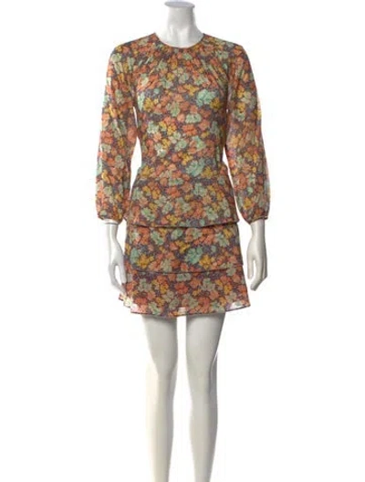 Pre-owned Veronica Beard Floral Print Mini Dress In Orange