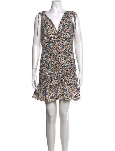 Pre-owned Veronica Beard Floral Print Mini Dress In White
